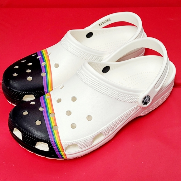 CROCS Rainbow Pride Black Toe Unisex Classic Clogs size Men's 10 / Women's 12 - Picture 2 of 11